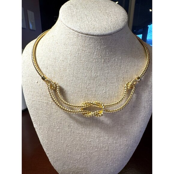 Talbots Love Knot Collar Choker Gold Tone Rope Chain Necklace Double Strand - Picture 1 of 8